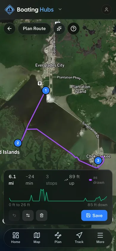 A planned route in the GoHubs app, with its distance, stops and elevation profile